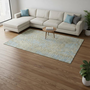 HomeRoots 10' x 14' Beige and Blue Abstract Area Rug - Washable, Stain Resistant, UV Protected for Busy Homes 675414