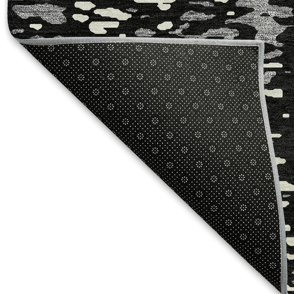 HomeRoots 5' X 8' Abstract Washable Area Rug in Black, Gray & Ivory - UV Protected, Durable & Stylish Design 675416