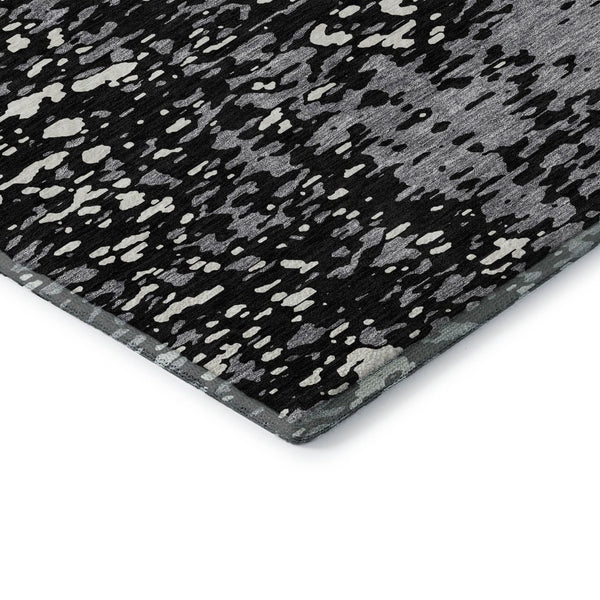 HomeRoots 5' X 8' Abstract Washable Area Rug in Black, Gray & Ivory - UV Protected, Durable & Stylish Design 675416
