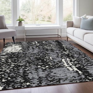 HomeRoots 5' X 8' Abstract Washable Area Rug in Black, Gray & Ivory - UV Protected, Durable & Stylish Design 675416