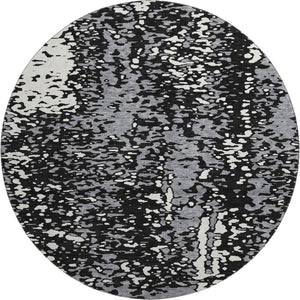 HomeRoots 8' Washable Round Rug in Black, Gray & Ivory - Durable, Stain-Resistant with UV Protection for Homes 675417
