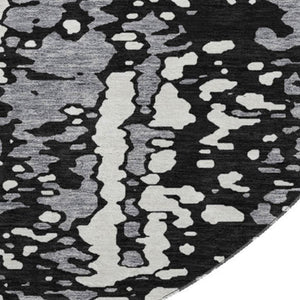 HomeRoots 8' Washable Round Rug in Black, Gray & Ivory - Durable, Stain-Resistant with UV Protection for Homes 675417