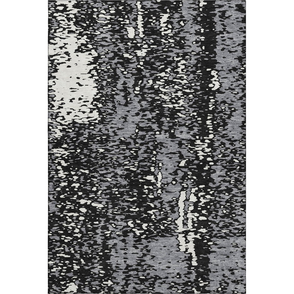 HomeRoots 8' x 10' Modern Black Gray Ivory Abstract Washable Area Rug with UV Protection for Busy Homes 675418