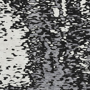HomeRoots 9' X 12' Modern Black Gray Ivory Abstract Washable Area Rug with UV Protection for Busy Homes 675419