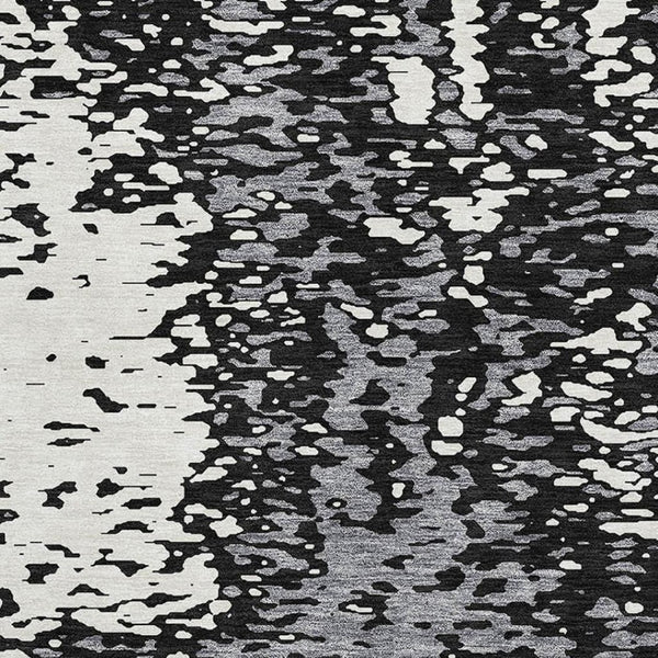 HomeRoots 9' X 12' Modern Black Gray Ivory Abstract Washable Area Rug with UV Protection for Busy Homes 675419