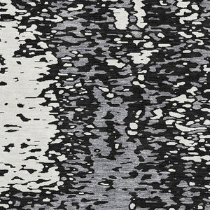 HomeRoots 10' X 14' Washable Black Gray Ivory Area Rug - Modern Abstract Design with UV Protection & Durability 675420