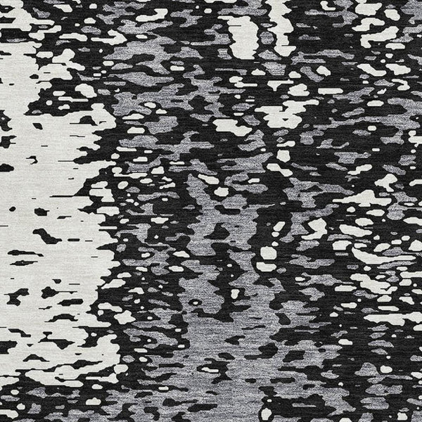 HomeRoots 10' X 14' Washable Black Gray Ivory Area Rug - Modern Abstract Design with UV Protection & Durability 675420