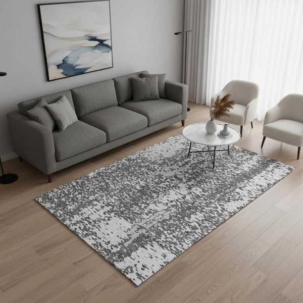 HomeRoots 5' X 8' Charcoal Gray & Silver Abstract Area Rug - Washable, UV-Protected, Perfect for Busy Homes! 675422