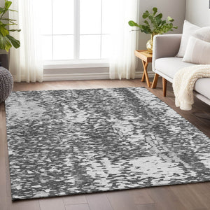 HomeRoots 5' X 8' Charcoal Gray & Silver Abstract Area Rug - Washable, UV-Protected, Perfect for Busy Homes! 675422