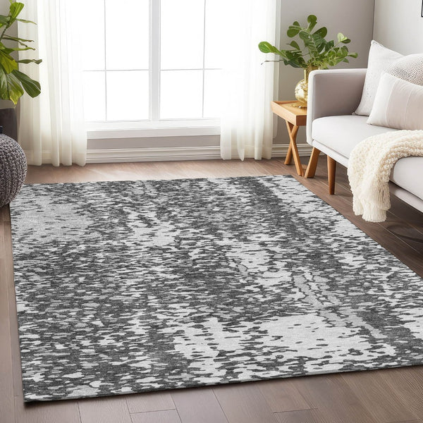 HomeRoots 5' X 8' Charcoal Gray & Silver Abstract Area Rug - Washable, UV-Protected, Perfect for Busy Homes! 675422