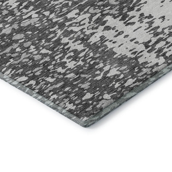 HomeRoots 5' X 8' Charcoal Gray & Silver Abstract Area Rug - Washable, UV-Protected, Perfect for Busy Homes! 675422