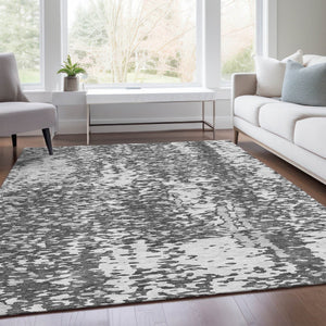 HomeRoots 5' X 8' Charcoal Gray & Silver Abstract Area Rug - Washable, UV-Protected, Perfect for Busy Homes! 675422