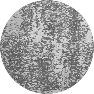 HomeRoots 8' Charcoal Gray & Silver Abstract Round Rug - Washable, UV-Protected, Stylish for High-Traffic Homes 675423