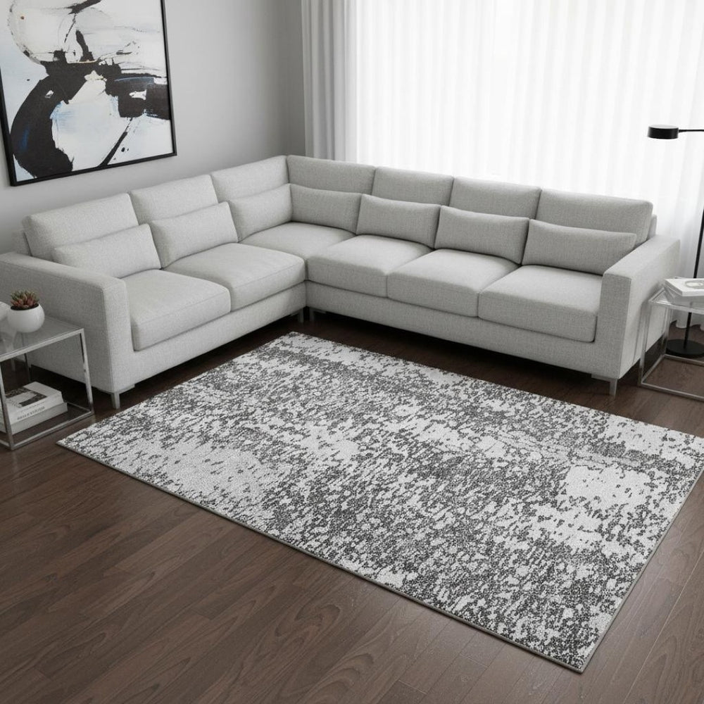 HomeRoots 8' X 10' Charcoal Gray & Silver Abstract Area Rug - Washable, UV Protected, Durable & Stylish Design 675424