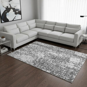 HomeRoots 8' X 10' Charcoal Gray & Silver Abstract Area Rug - Washable, UV Protected, Durable & Stylish Design 675424