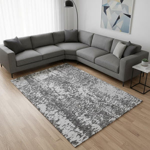 HomeRoots 9' X 12' Charcoal Gray & Silver Abstract Area Rug - Stylish, Washable, UV Protected for Modern Homes 675425