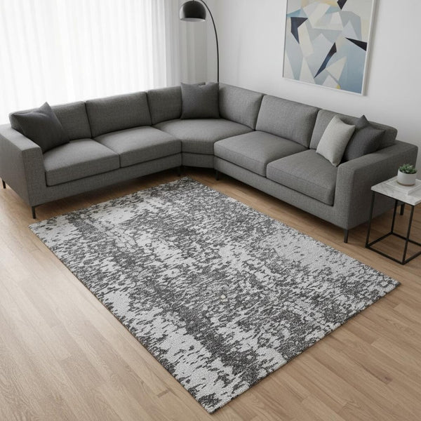 HomeRoots 9' X 12' Charcoal Gray & Silver Abstract Area Rug - Stylish, Washable, UV Protected for Modern Homes 675425