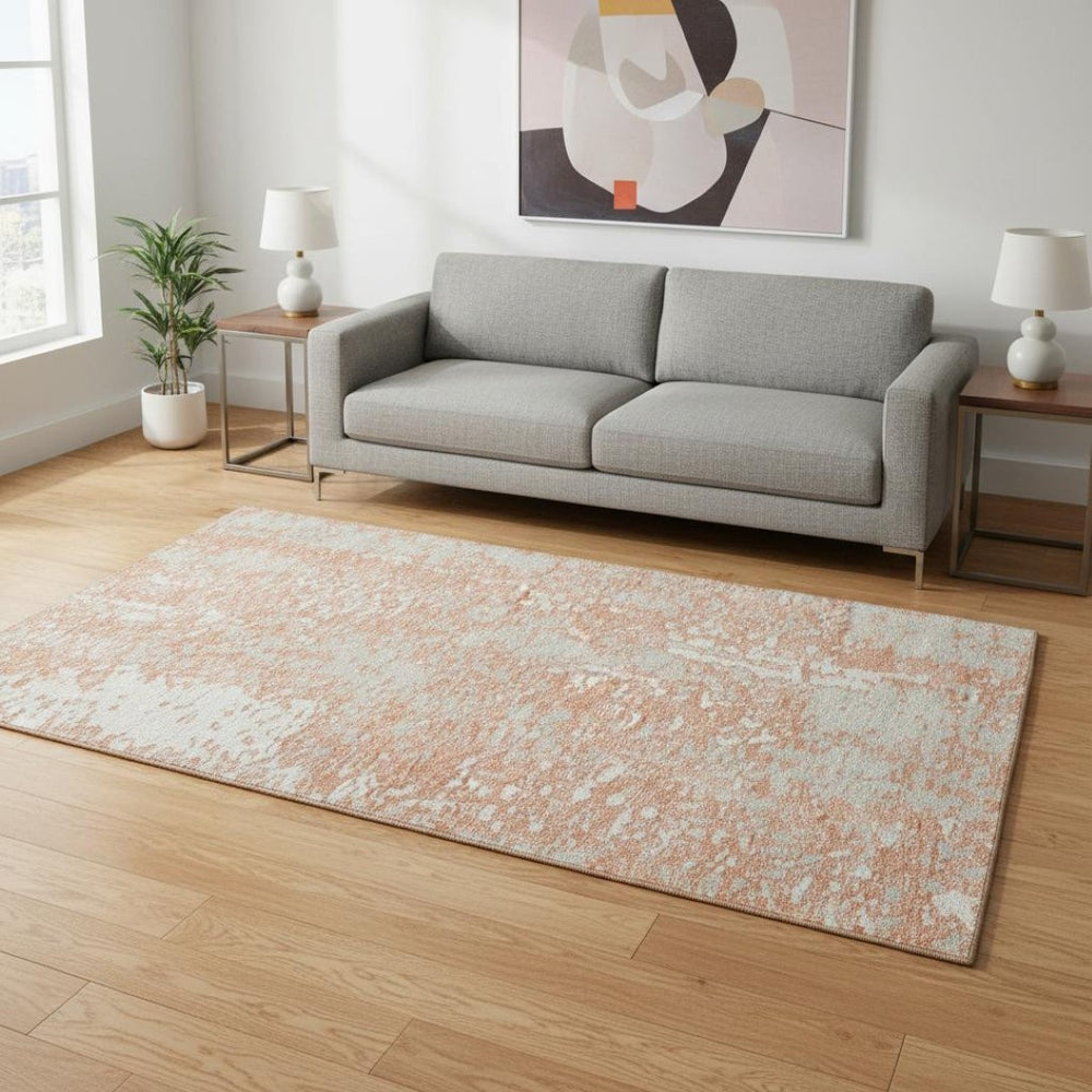 HomeRoots 5' X 8' Coral Taupe Ivory Abstract Washable Area Rug – Stylish, Durable, UV-Protected for Busy Homes 675428