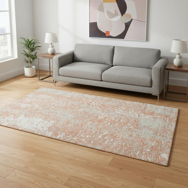 HomeRoots 5' X 8' Coral Taupe Ivory Abstract Washable Area Rug – Stylish, Durable, UV-Protected for Busy Homes 675428