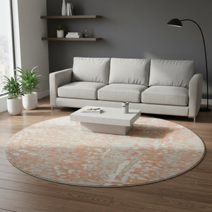 HomeRoots 8' Coral Taupe Ivory Round Rug - Modern Abstract Design, Washable, UV Protection, Pet-Friendly Decor 675429