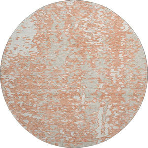 HomeRoots 8' Coral Taupe Ivory Round Rug - Modern Abstract Design, Washable, UV Protection, Pet-Friendly Decor 675429