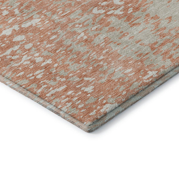 HomeRoots 8' Coral Taupe Ivory Round Rug - Modern Abstract Design, Washable, UV Protection, Pet-Friendly Decor 675429