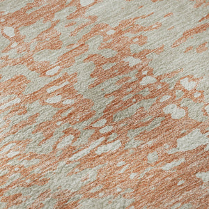 HomeRoots 8' Coral Taupe Ivory Round Rug - Modern Abstract Design, Washable, UV Protection, Pet-Friendly Decor 675429