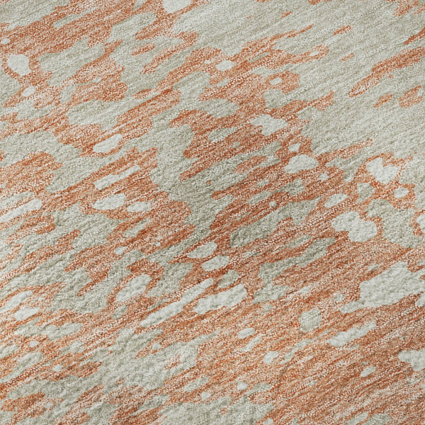 HomeRoots 8' Coral Taupe Ivory Round Rug - Modern Abstract Design, Washable, UV Protection, Pet-Friendly Decor 675429