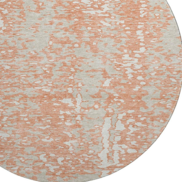 HomeRoots 8' Coral Taupe Ivory Round Rug - Modern Abstract Design, Washable, UV Protection, Pet-Friendly Decor 675429