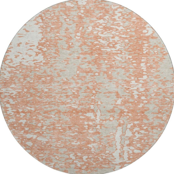 HomeRoots 8' Coral Taupe Ivory Round Rug - Modern Abstract Design, Washable, UV Protection, Pet-Friendly Decor 675429