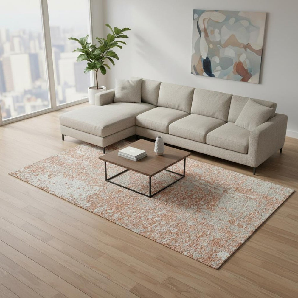 HomeRoots 8' X 10' Coral Taupe Abstract Washable Area Rug - Durable, UV-Protected, Pet-Friendly Style for Any Room 675430