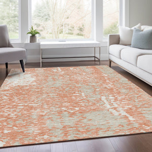HomeRoots 8' X 10' Coral Taupe Abstract Washable Area Rug - Durable, UV-Protected, Pet-Friendly Style for Any Room 675430