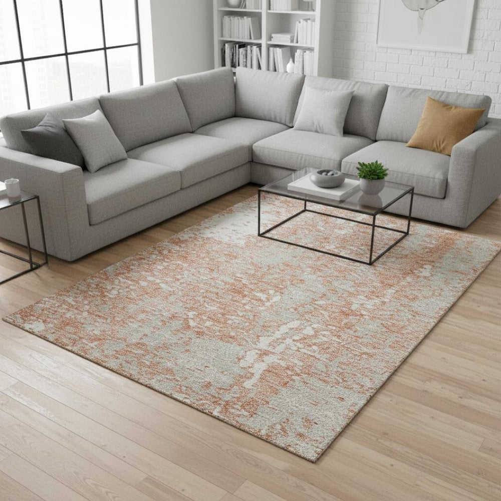 HomeRoots 10' X 14' Coral Taupe & Ivory Abstract Washable Area Rug - UV Protected, Stain Resistant & Durable 675432