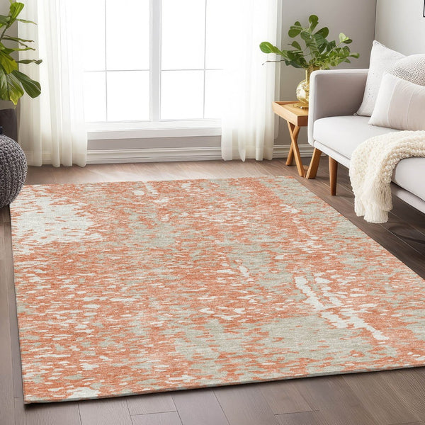 HomeRoots 10' X 14' Coral Taupe & Ivory Abstract Washable Area Rug - UV Protected, Stain Resistant & Durable 675432