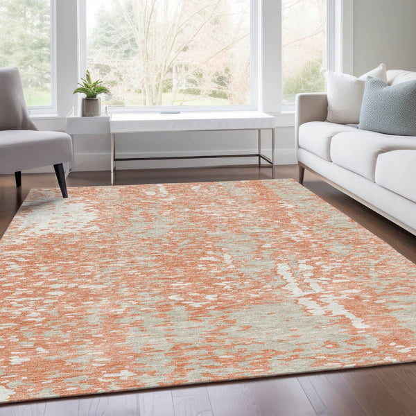 HomeRoots 10' X 14' Coral Taupe & Ivory Abstract Washable Area Rug - UV Protected, Stain Resistant & Durable 675432