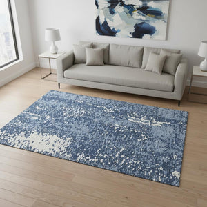 HomeRoots 5' Denim Blue & Ivory Abstract Washable Area Rug - Durable, UV-Protected, Ideal for Busy Homes 675434