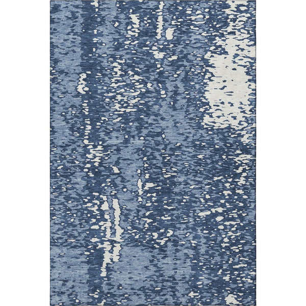 HomeRoots 5' Denim Blue & Ivory Abstract Washable Area Rug - Durable, UV-Protected, Ideal for Busy Homes 675434