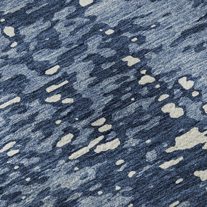 HomeRoots 8' Denim Blue and Ivory Round Rug – Abstract Design, UV Protected, Stain-Resistant for High-Traffic Areas 675435