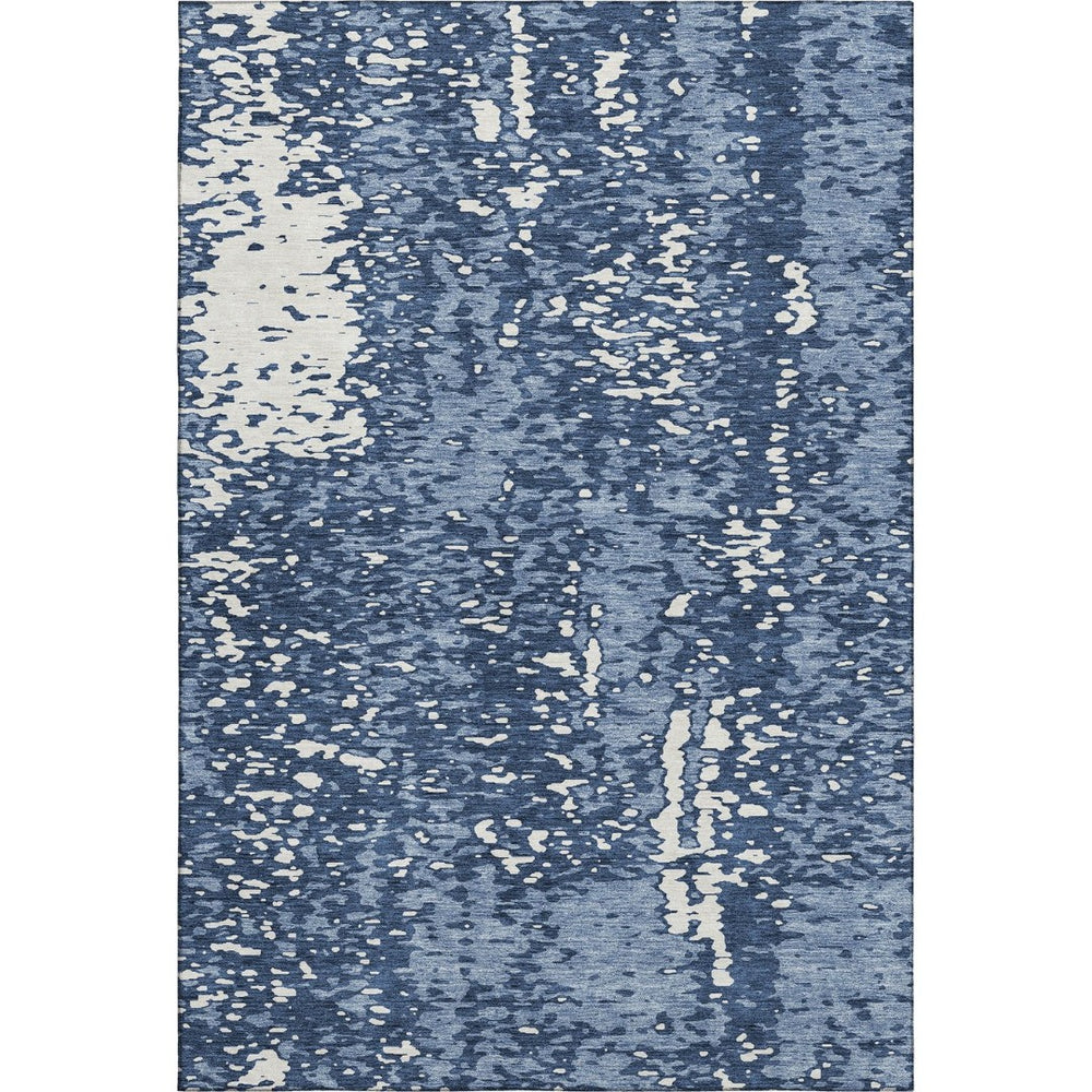 HomeRoots 8' X 10' Denim Blue & Ivory Abstract Area Rug - Washable, UV Protected, Perfect for High-Traffic Spaces 675436