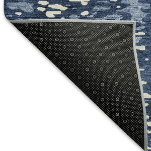 HomeRoots 8' X 10' Denim Blue & Ivory Abstract Area Rug - Washable, UV Protected, Perfect for High-Traffic Spaces 675436