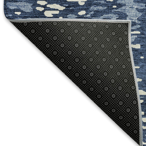 HomeRoots 8' X 10' Denim Blue & Ivory Abstract Area Rug - Washable, UV Protected, Perfect for High-Traffic Spaces 675436