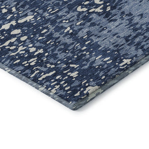 HomeRoots 8' X 10' Denim Blue & Ivory Abstract Area Rug - Washable, UV Protected, Perfect for High-Traffic Spaces 675436