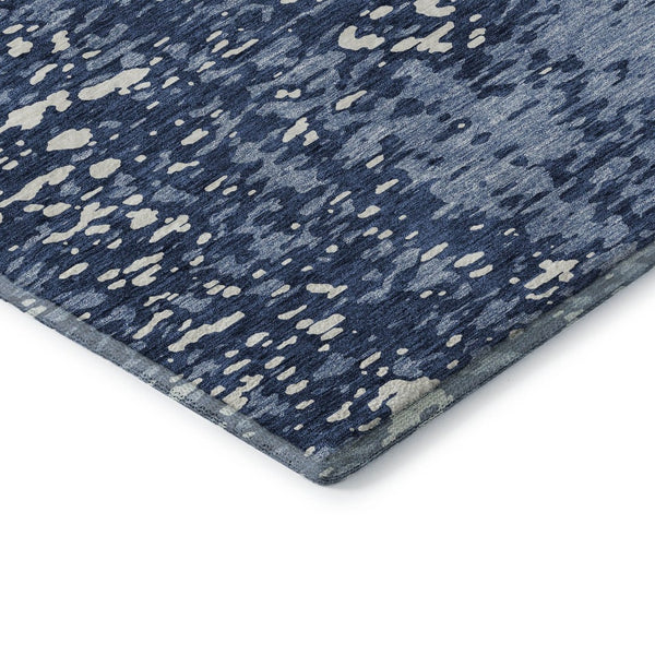 HomeRoots 8' X 10' Denim Blue & Ivory Abstract Area Rug - Washable, UV Protected, Perfect for High-Traffic Spaces 675436
