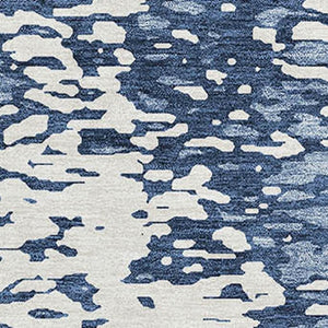 HomeRoots 8' X 10' Denim Blue & Ivory Abstract Area Rug - Washable, UV Protected, Perfect for High-Traffic Spaces 675436