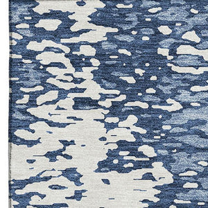 HomeRoots 8' X 10' Denim Blue & Ivory Abstract Area Rug - Washable, UV Protected, Perfect for High-Traffic Spaces 675436