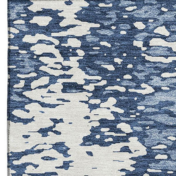 HomeRoots 8' X 10' Denim Blue & Ivory Abstract Area Rug - Washable, UV Protected, Perfect for High-Traffic Spaces 675436