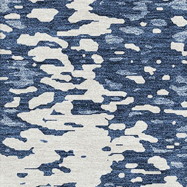 HomeRoots 9' X 12' Denim Blue Ivory Abstract Rug – Washable, UV Protected, Durable for High Traffic Spaces 675437