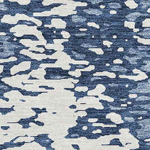 HomeRoots 10' X 14' Denim Blue & Ivory Abstract Area Rug - Washable, UV Protected, Stain Resistant for Busy Homes 675438