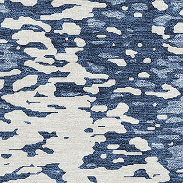 HomeRoots 10' X 14' Denim Blue & Ivory Abstract Area Rug - Washable, UV Protected, Stain Resistant for Busy Homes 675438