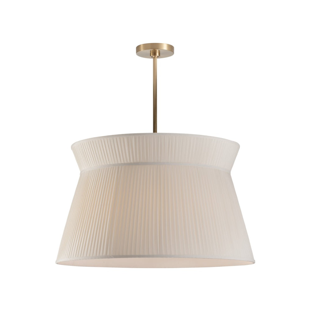 Wildwood Maria Pendant Antique Brass With Pleated Ivory Shade — Transitional 30" Ceiling Light For Dining, Entryways 67544